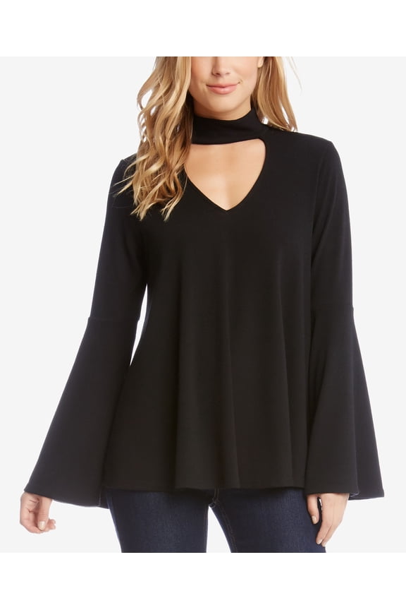 Cutout Bell Sleeve Knit Top Womens XS Black sweater MSRP $103