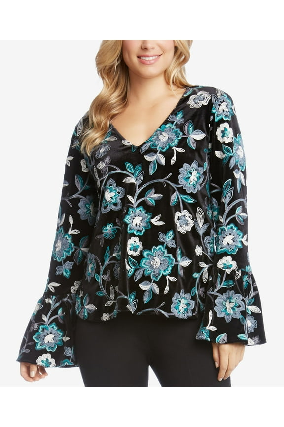 Embroidered Velvet Top Multi Color M