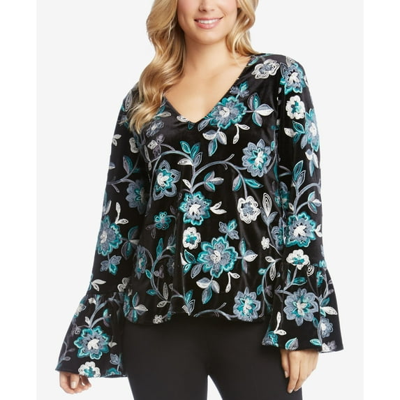 Karen Kane Embroidered Velvet Top Multi Color M