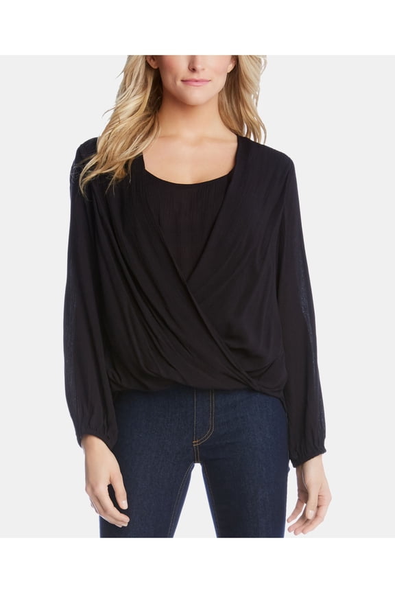 Layered Look Draped Front Top Black L