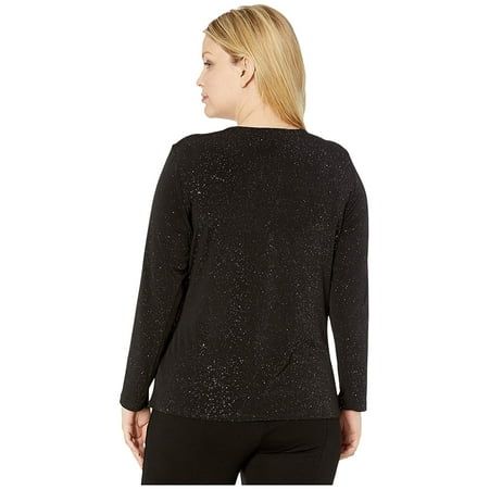 Karen Kane Women's Plus Sparkle Knit Wrap Top Black Size 1X