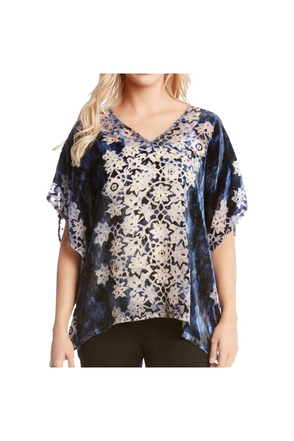 Womens Burnout Velvet Pullover Blouse, Blue, Small