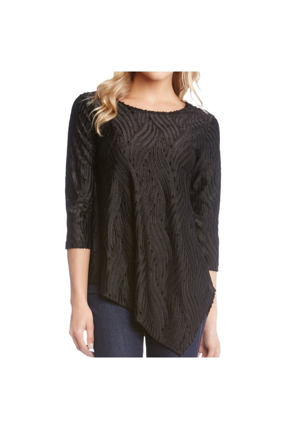 Womens Velvet Burnout Pullover Blouse, Black, X-Small