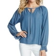 thumbnail image 1 of Karen Kane Womens Ruffle Cuff Pullover Blouse, Blue, X-Small, 1 of 2