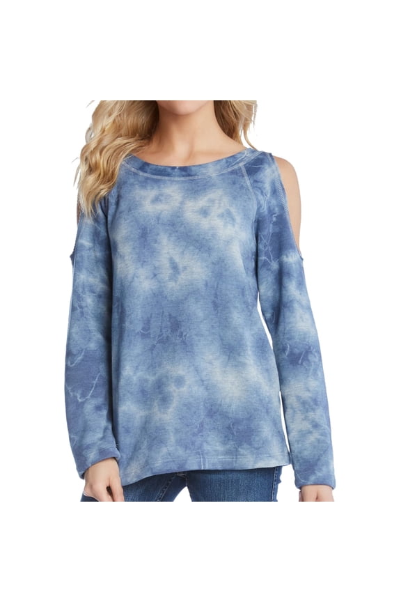 Womens Cold Shoulder Pullover Sweater, Blue, Large