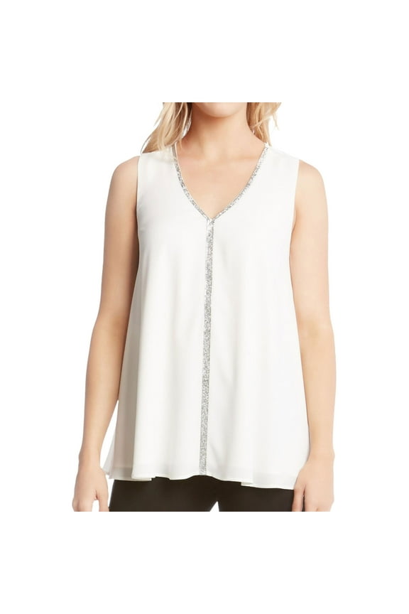 Womens Embellished Tank Top, White, X-Small