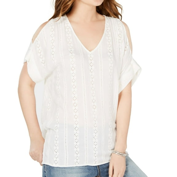Karen Kane Womens Embroidered Cold Shoulder Blouse, Off-White, Medium