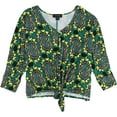 thumbnail image 1 of Karen Kane Womens Floral Tie Front Button Down Blouse, Green, Large, 1 of 2