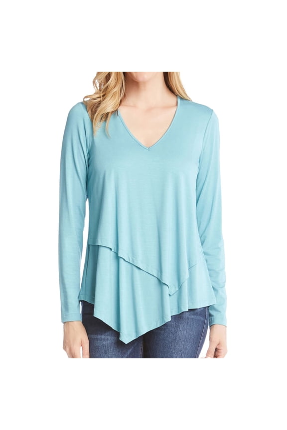 Womens Asymmetrical Pullover Blouse, Blue, X-Small