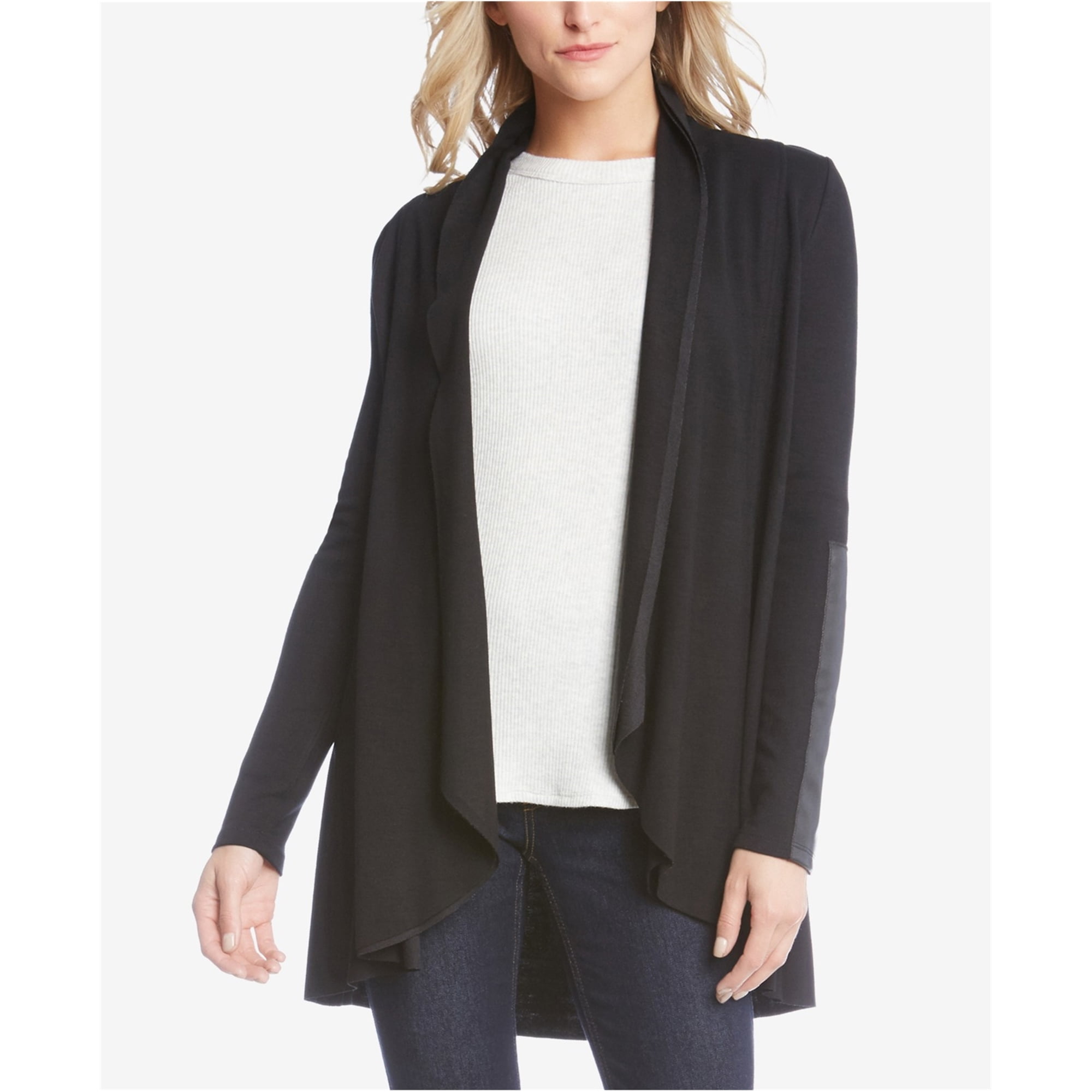 Black sweater with leather trim top