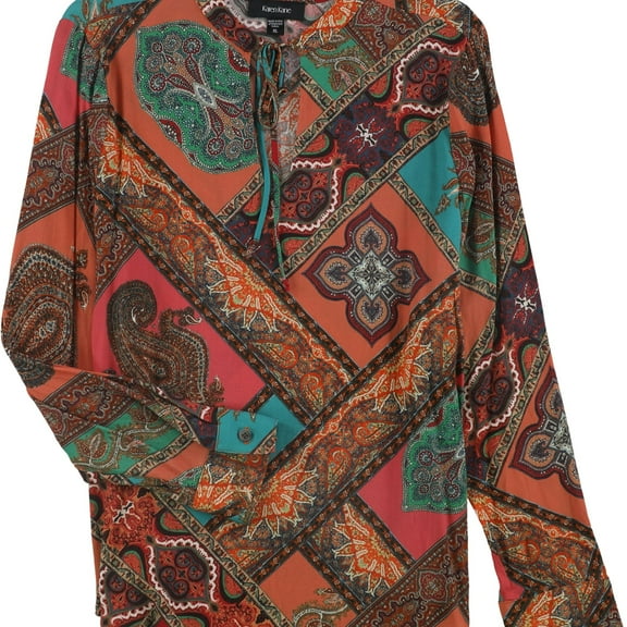 Karen Kane Womens Tile Print Pullover Blouse, Orange, Medium