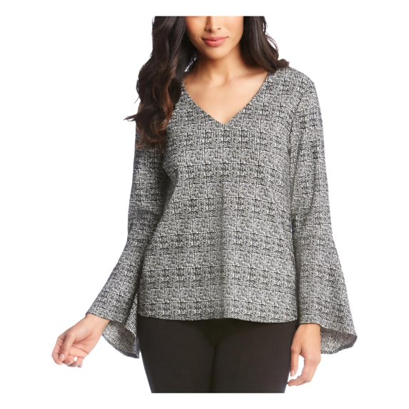 Karen Kane Womens Plaid Bell Sleeves Blouse
