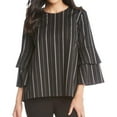 thumbnail image 1 of Karen Kane Womens Striped Bell Sleeve Pullover Blouse, Black, X-Small, 1 of 2