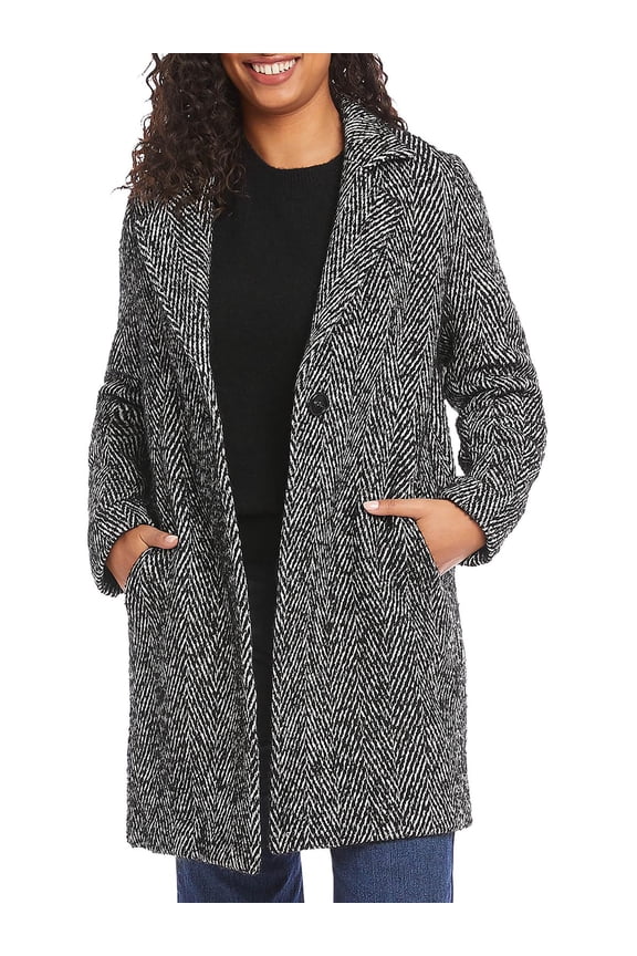 Womens Tailored In Teal Wool Blend Herringbone Long Coat