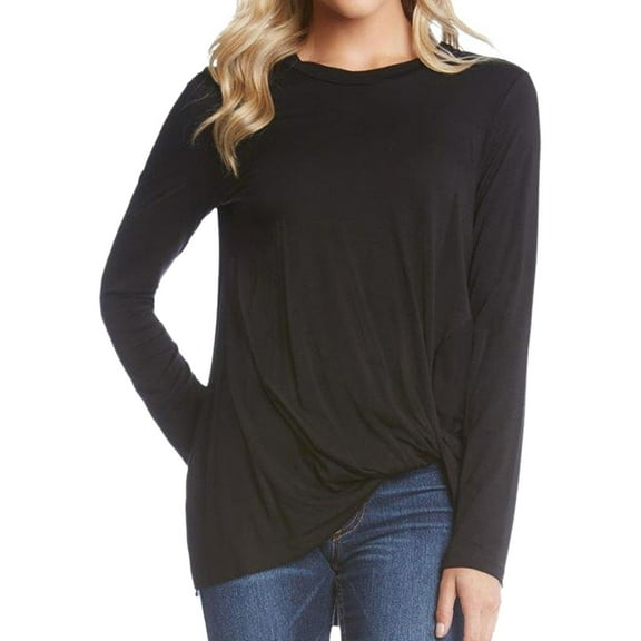 Karen Kane Womens Twist-Hem Basic T-Shirt, Black, X-Small