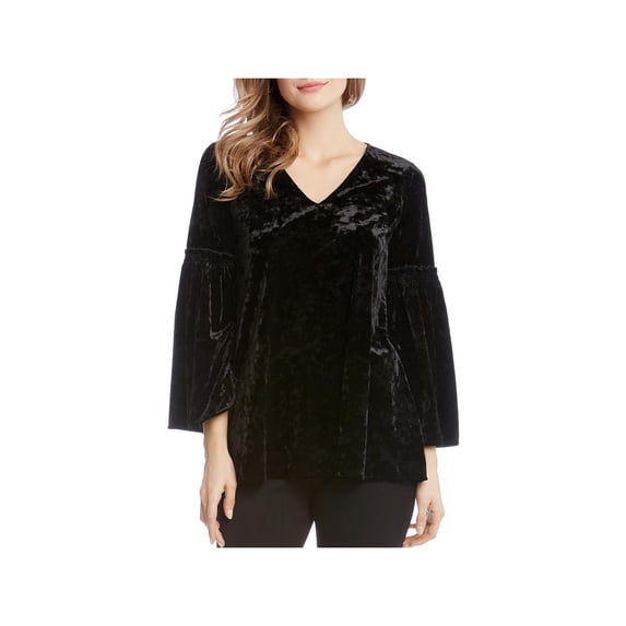 Karen Kane Womens Velvet V Neck Casual Top Black XS