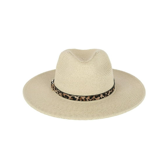 Karen Keith  Braided Toyo Fedora Sun Hat with Leopard Hat Band (Women)