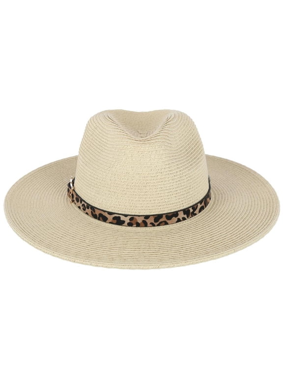 Braided Toyo Fedora Sun Hat with Leopard Hat Band (Women)