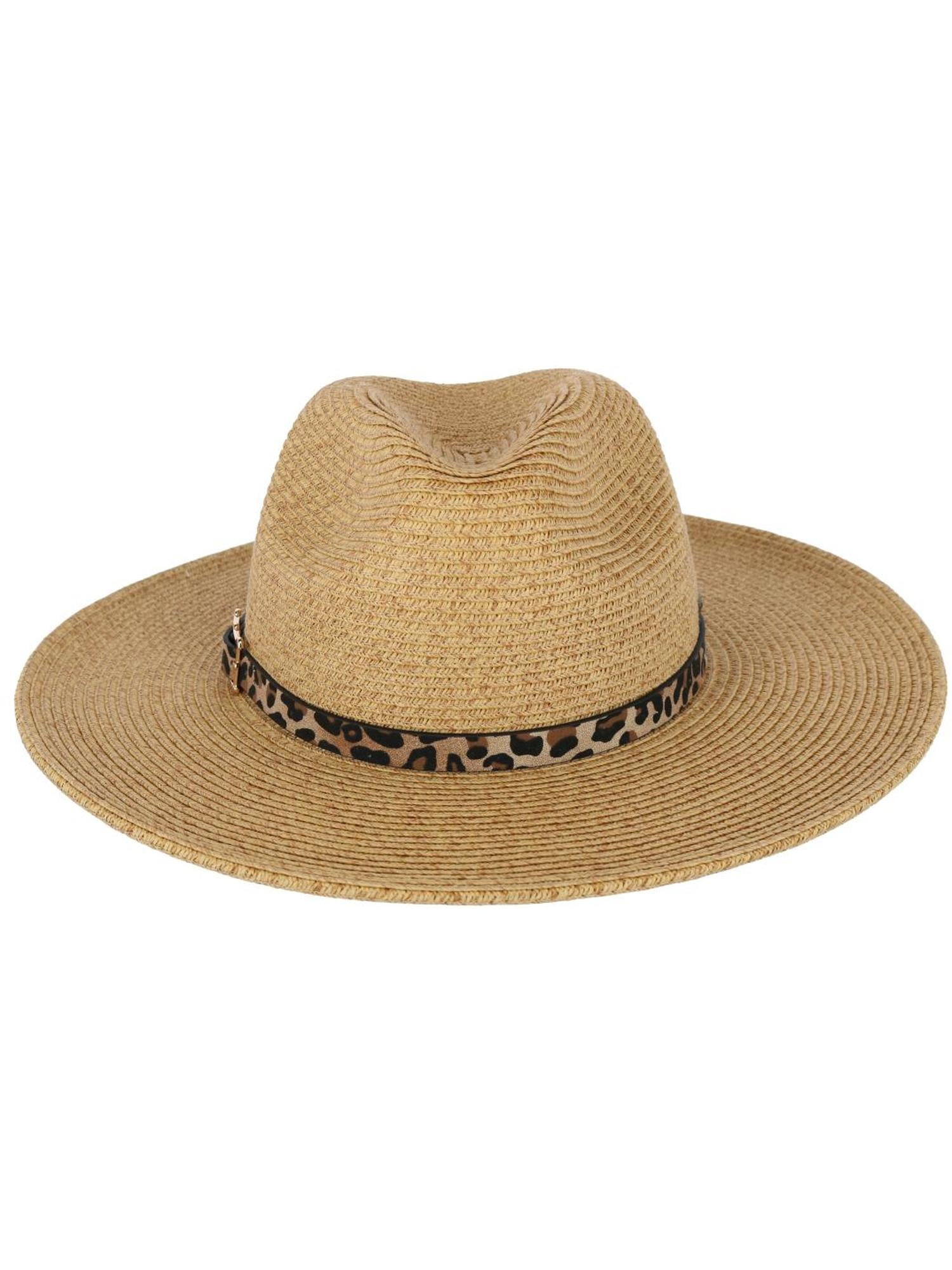Karen Keith Braided Toyo Fedora Sun Hat with Leopard Hat Karen Keith Braided Toyo Fedora Sun Hat with Leopard Hat