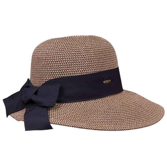 Karen Keith Braided Toyo Straw Sun Hat Wide Grossgrain Ribbon Fashionable and Stylish for Picnic, Boat, Beach, or Gardening, One Size, BT23 (Dark Tweed B / Black,Medium / One Size)