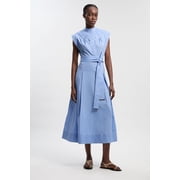 Karen Millen Cotton Tie Waist Midi Dress - Blue, 4