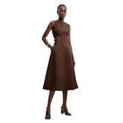 Karen Millen Fitted Belt Crew Neck Midi Dress - Brown, 2