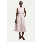 Karen Millen Fitted Belt Crew Neck Midi Dress - Pink, 4