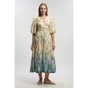 Karen Millen Floral Puff Sleeve Midi Dress - Blue, 8