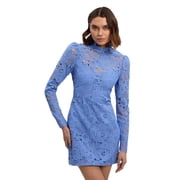 Karen Millen Guipure Lace High Neck Woven Mini Dress - Blue, 2