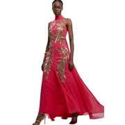 Karen Millen Halter Neck Embellished Maxi Dress - Pink, 6