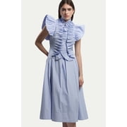 Karen Millen High Neck Pleated Ruffle Midi Dress - Blue, 8