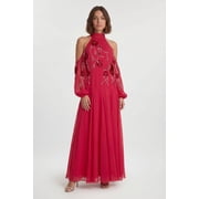 Karen Millen Petite 3D Floral Appliqu  Maxi Dress - Pink, 4