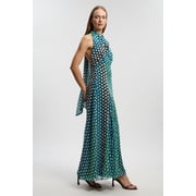 Karen Millen Polka Dot Halter Pleated Maxi Dress - Green, 8