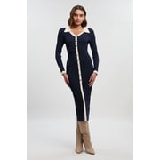 Karen Millen Rib Contrast Button Knit Midi Dress - Navy, S