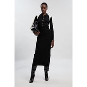 Karen Millen Rib Knit Long Sleeve Military Midi Dress - Black, S
