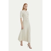 Karen Millen Rib Knit Military Trim Maxi Dress - Cream, M