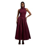 Karen Millen Taffeta High Neck Fit & Flare Dress - Purple, 4