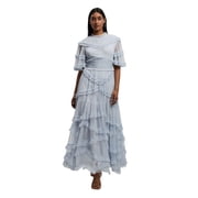 Karen Millen Tulle Ruffle Detail Woven Maxi Dress - Blue, 4