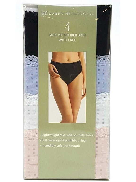 Karen Neuberger Microfiber Brief with Lace - 4 Pack (S, Black, Light Blue, White, Light Pink)