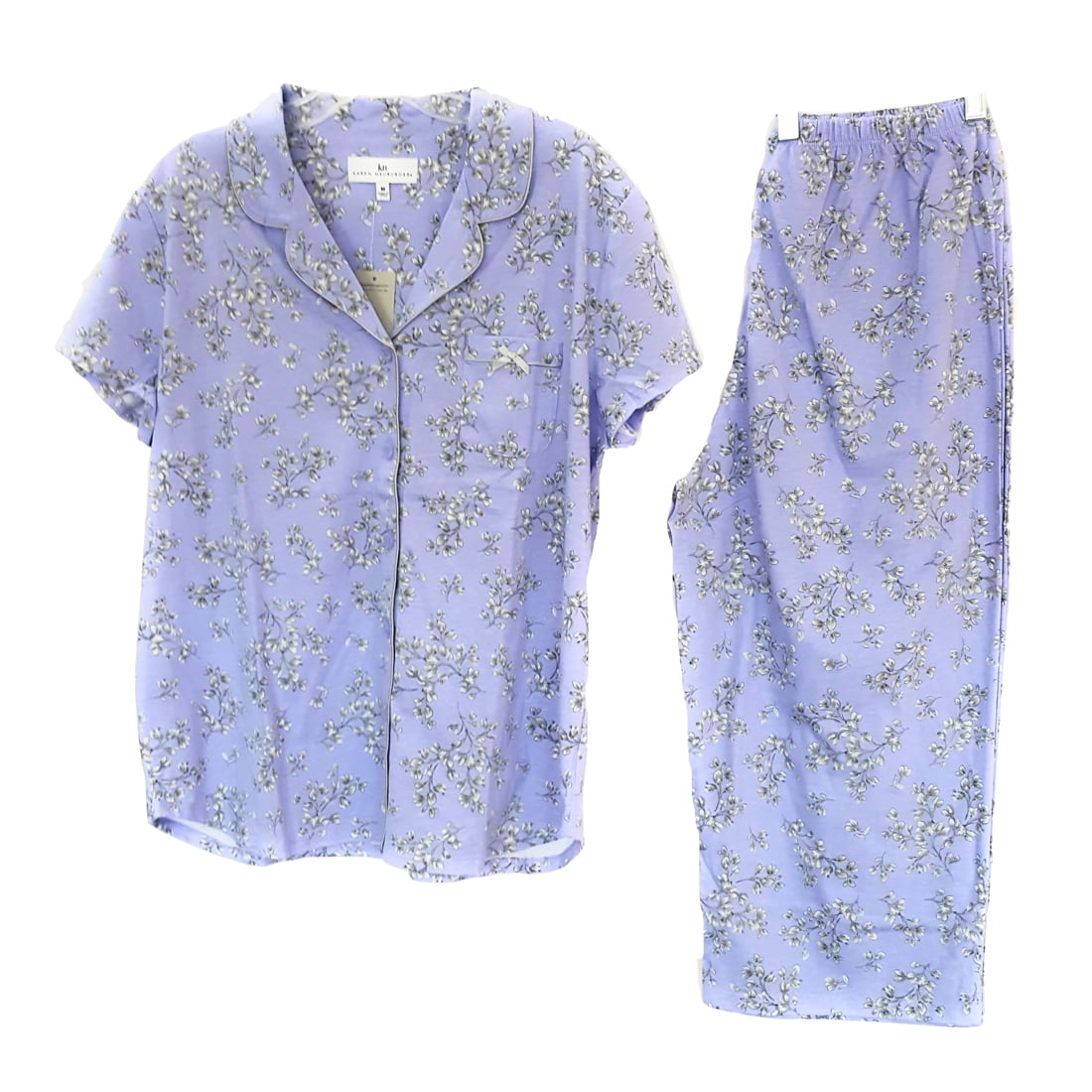 Karen Neuburger Floral Girlfriend Crop Pajama Set, Purple/Grey, M