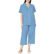 Karen Neuburger Short-Sleeve Crop Pajama Set, Py Geo/Cobalt Blue, PXL