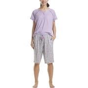 Karen Neuburger Sleeve Top and Bermuda Short Set, Regular and Plus Size, Orchid/Polished Pups, SM