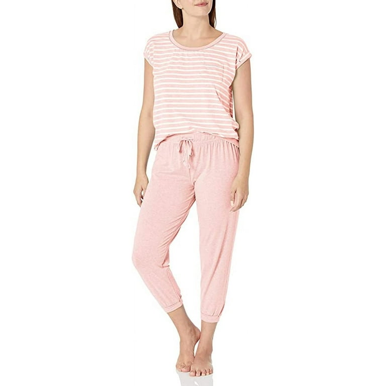 Karen Neuburger Stripe Tee Shirt and Capri Jogger Pj Ballerina Pink M