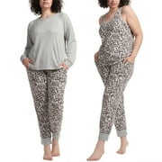 Karen Neuburger Women's 3-Piece Leopard Print Soft Pajama Lounge Set-Gray / 3X