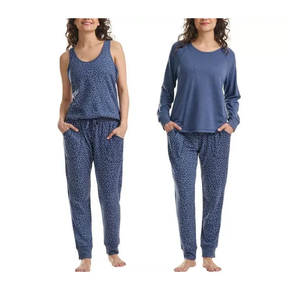 Karen Neuburger Women's 3-Piece Printed Soft Pajama Lounge Set (Blue, L, 610721)