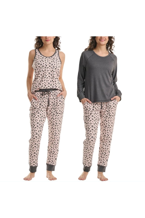 Women's 3-Piece Printed Soft Pajama Lounge Set (Gray, 2X)