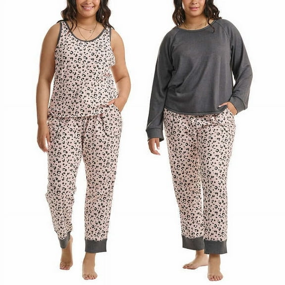 Karen Neuburger Women's 3-Piece Printed Soft Pajama Lounge Set (Gray, XL)