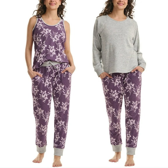 Karen Neuburger Women's 3-Piece Printed Soft Pajama Lounge Set (Purple, 2X)