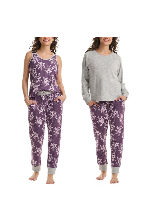 Women's 3-Piece Printed Soft Pajama Lounge Set (Purple, 2X)