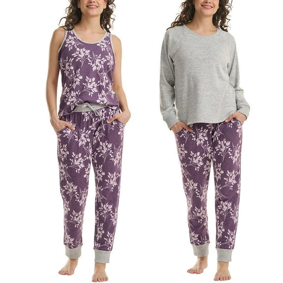 Karen Neuburger Women's 3-Piece Printed Soft Pajama Lounge Set (Purple, XXL)